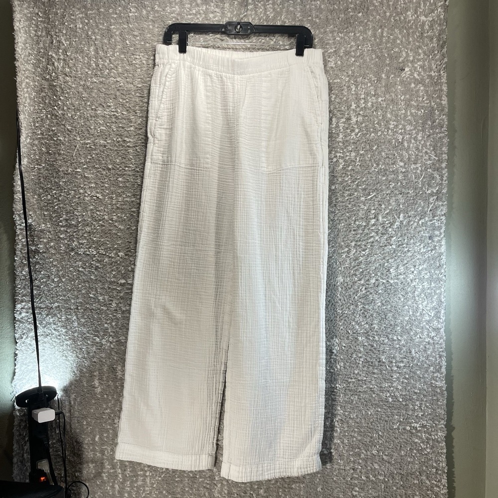 GAP White Wide Leg Crinkle Gauze Pants M Resort Vacation Lightweight Lagenlook
